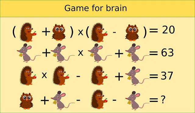A picture maths puzzle with animals standing for numbers