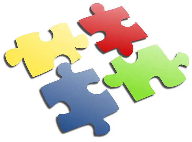 Three colourful jigsaw puzzle pieces