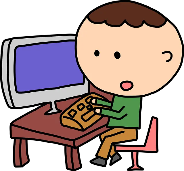Cartoon of a child typing on a computer